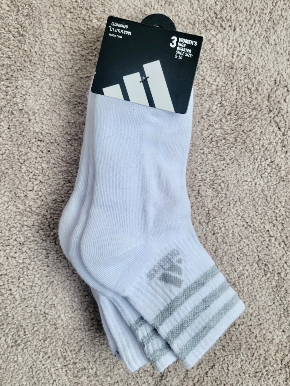 ADIDAS WOMEN'S CUSHIONED HIGH QUARTER SOCKS 3PK SIZE MEDIUM (SHOE SIZE 5-10)